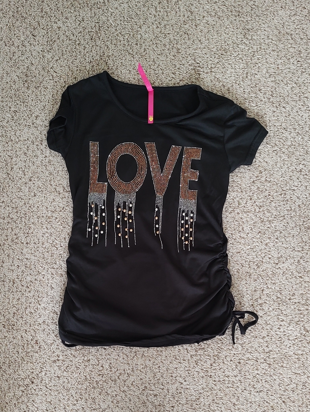 Girl's Black 'LOVE' Embellished Tee